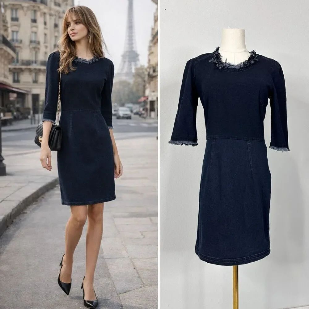 Étoile Isabel Marant Raw Edge Indigo Denim Sheath Dress Sz 2 Chic Modern